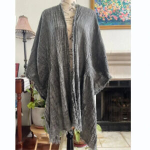 Vince‎ Camuto Grey Gauzy Cardigan Beachy Witchy Fringe Distressed Lightweight